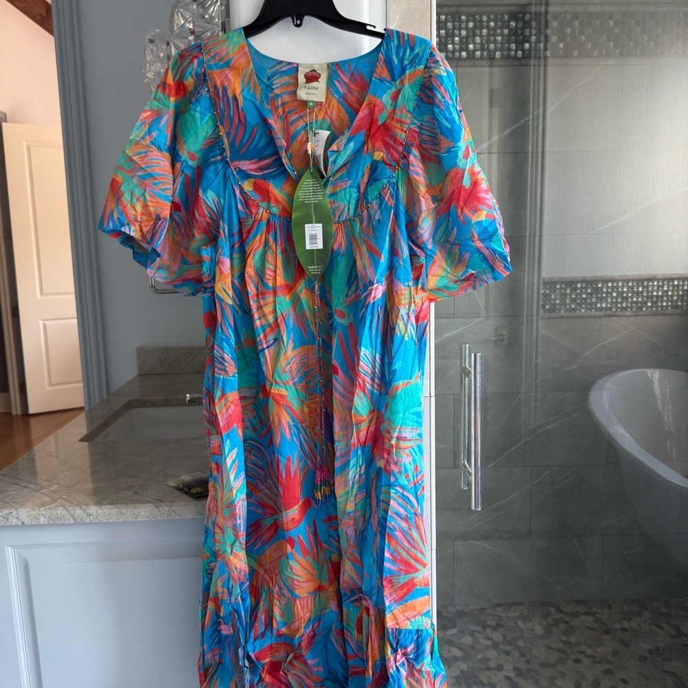 Farm Rio Painted Birds Cotton Midi-Dress - Picture 7 of 15